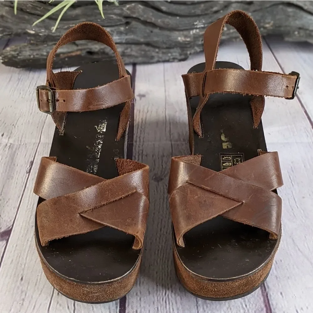 Kork-Ease AVA CLASSIC Natural Vachetta Leather Platform Wedge Sandals - Picture 3 of 10